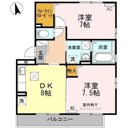 セジュールスハマA棟(2DK/1階)の間取り写真