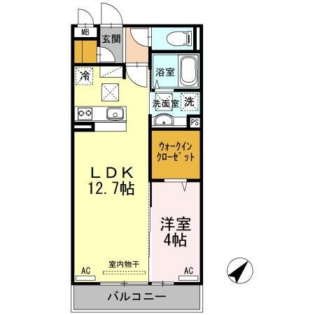 シャイン ブランチ湯田(1LDK/1階)の間取り写真