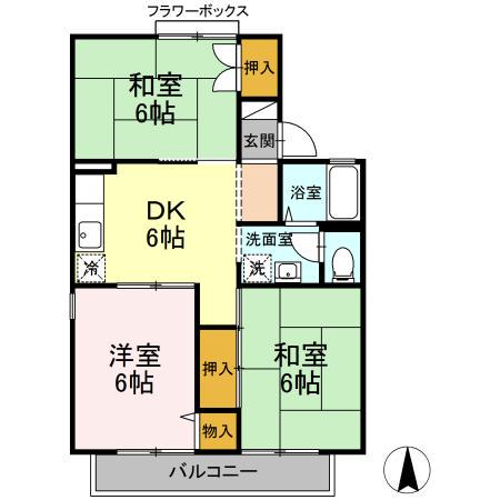 メゾン華城C棟(3DK/2階)の間取り写真