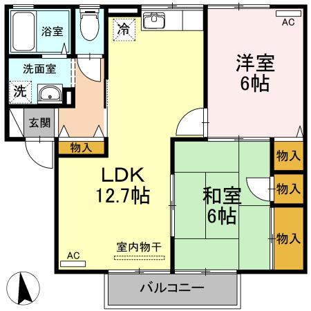 ラ・モール(2LDK/2階)の間取り写真