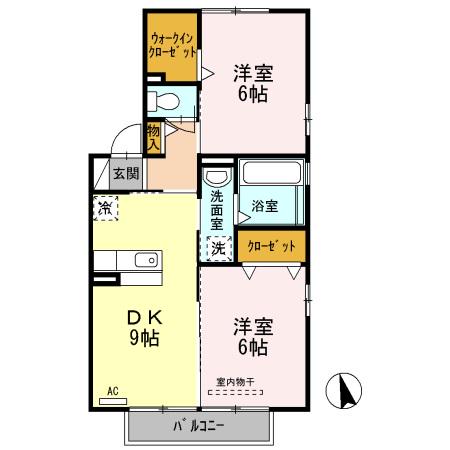 シャンポール(2DK/2階)の間取り写真