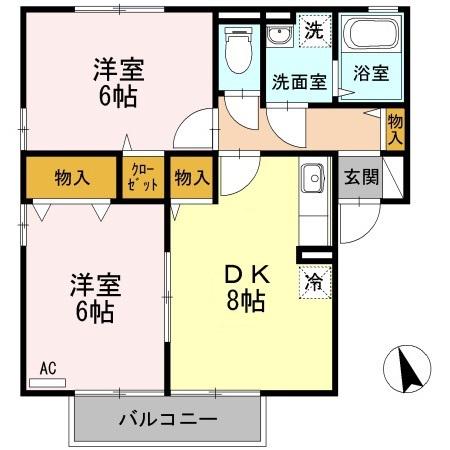 エトワールB棟(2DK/2階)の間取り写真