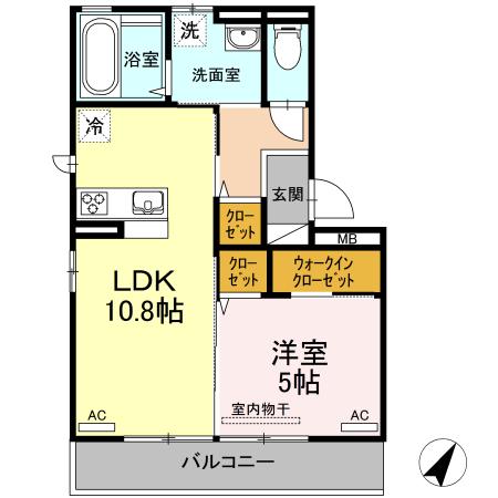 サウスコートS A・B棟 A棟(1LDK/2階)の間取り写真