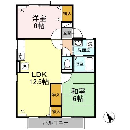 セジュール徳田 A棟(2LDK/2階)の間取り写真