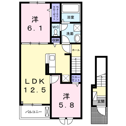 シュトラールA(2LDK/2階)の間取り写真