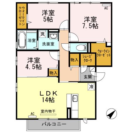 アンジュ小郡(3LDK/3階)の間取り写真