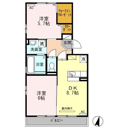 グロース フェルト(2DK/2階)の間取り写真