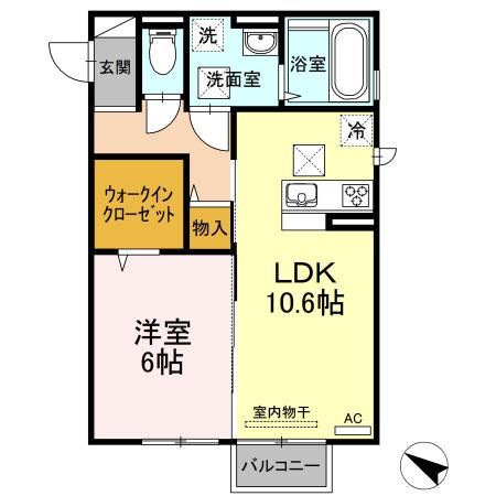 ル ソレイユ湯田(1LDK/1階)の間取り写真