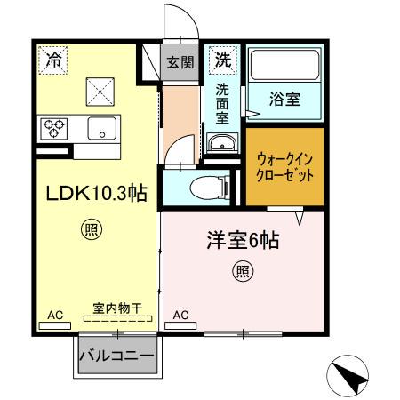 アクア B棟(1LDK/1階)の間取り写真