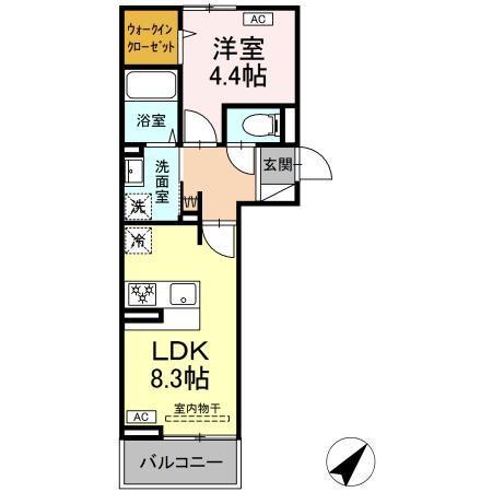 アイコート湯田温泉通(1LDK/2階)の間取り写真
