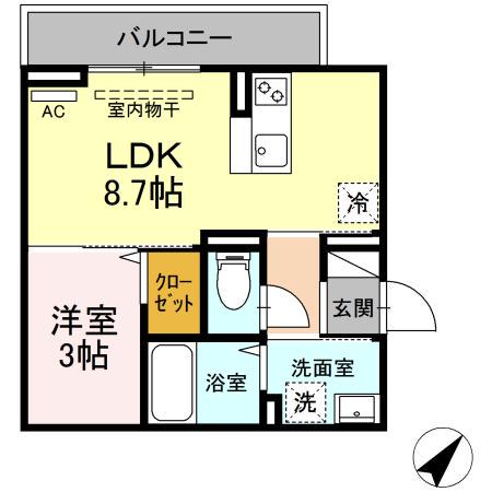 フェリックス葵(1LDK/2階)の間取り写真