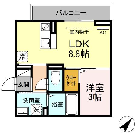 フェリックス葵(1LDK/2階)の間取り写真