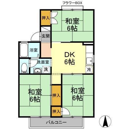 サンテラスT&F A棟(3DK/2階)の間取り写真