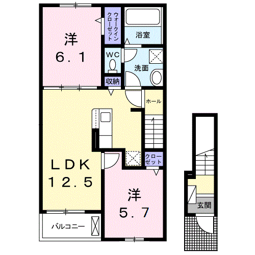 エスポワール氷上(2LDK/2階)の間取り写真