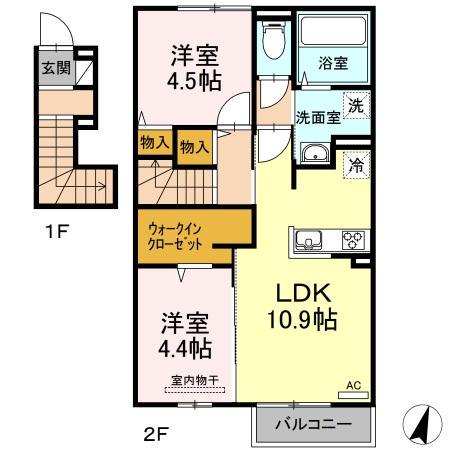 D-ROOMM BC棟 C棟(2LDK/2階)の間取り写真