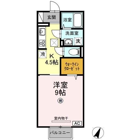 山陽本線 防府駅 徒歩53分 2階建 築10年(1K/1階)の間取り写真