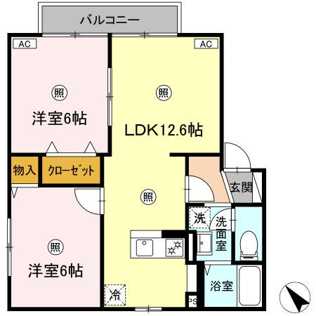 ディアスK(2LDK/2階)の間取り写真