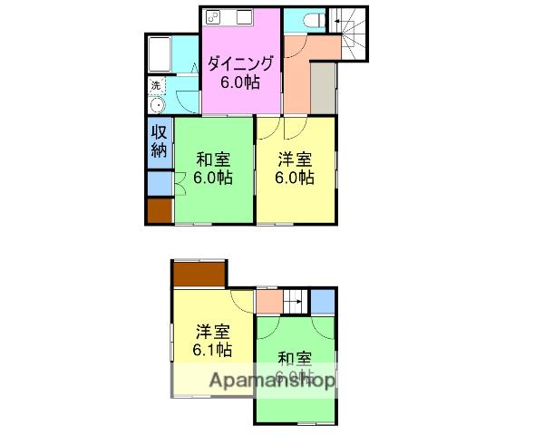山陽本線 由宇駅 徒歩9分 2階建 築51年(4DK)の間取り写真