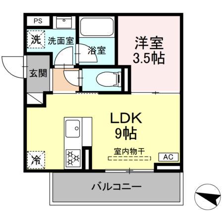 ディアライズ春日町A棟(1LDK/2階)の間取り写真
