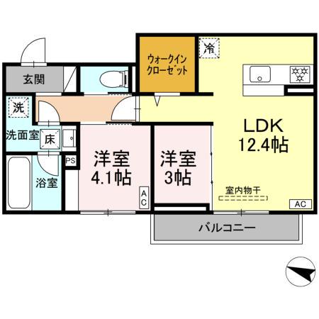 ディアライズ春日町B棟(2LDK/1階)の間取り写真