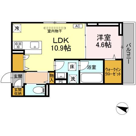 ディアライズ春日町B棟(1LDK/1階)の間取り写真