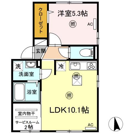 エスポワール今魚(1LDK/1階)の間取り写真