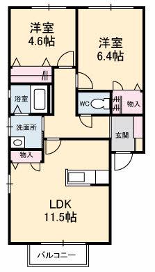 レインボーK(2LDK/1階)の間取り写真