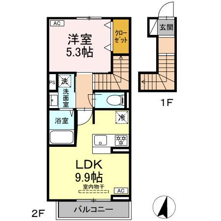 テラロッサ(1LDK/2階)の間取り写真