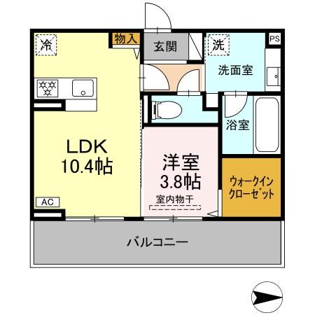 アレテー開出(1LDK/1階)の間取り写真