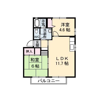 リバーライフ三井B棟(2LDK/2階)の間取り写真