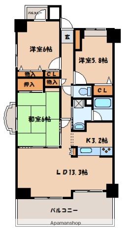 グランビュー麻里布(3LDK/3階)の間取り写真