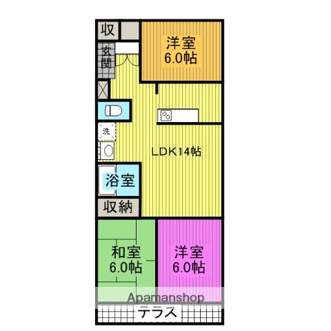 レインボーマンション(3LDK/6階)の間取り写真