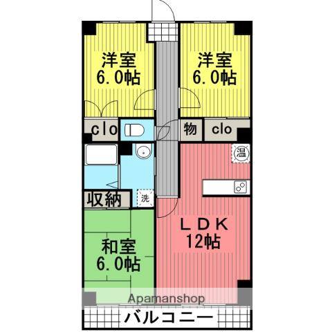 Kマンション(3LDK/4階)の間取り写真