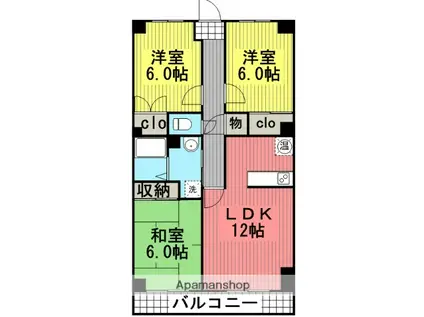 Kマンション(3LDK/4階)の間取り写真