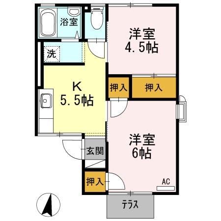 スワンF(2K/1階)の間取り写真