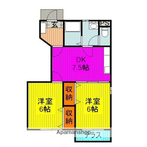 ドゥ・ルミエール(2DK/1階)の間取り写真