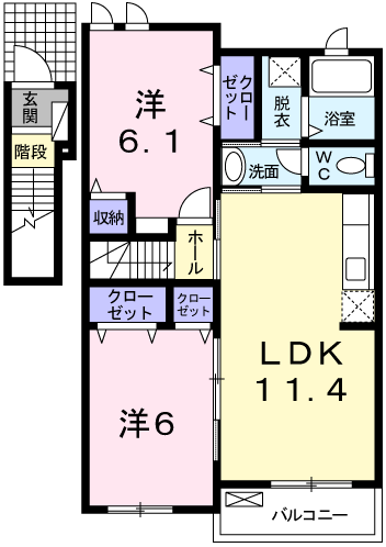 ソレイユレヴァー B棟(2LDK/2階)の間取り写真