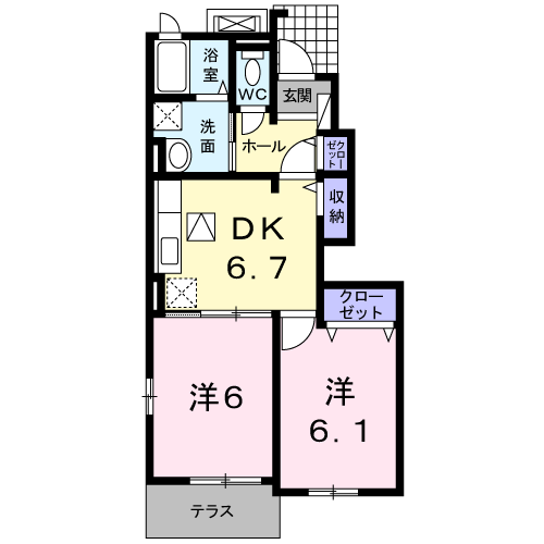 クレメントM Ⅱ(2DK/1階)の間取り写真