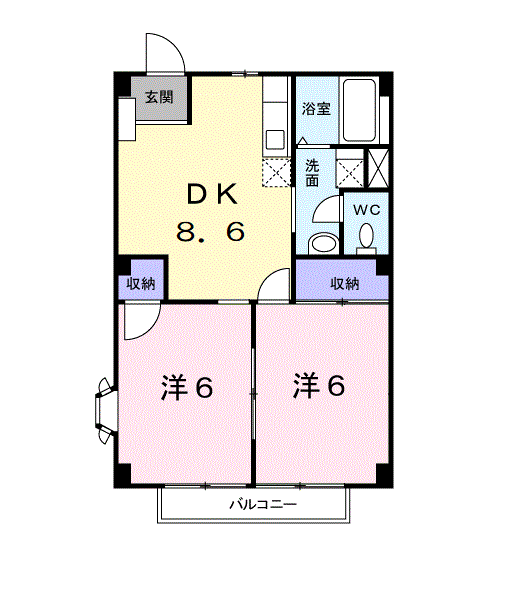 アメニティハイツB(2DK/2階)の間取り写真