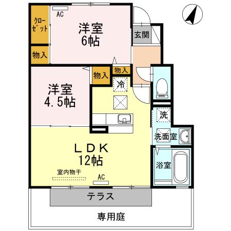 カーサ・カルローサ(2LDK/1階)の間取り写真