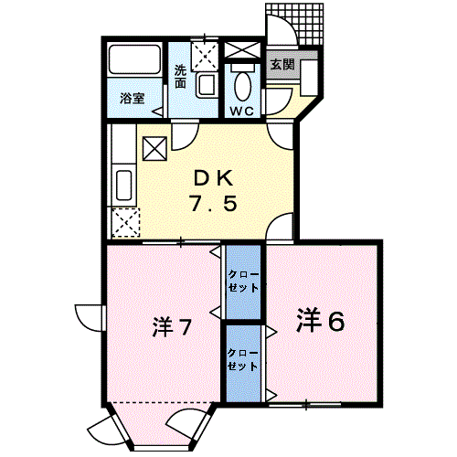 フレグランス望B(2DK/1階)の間取り写真