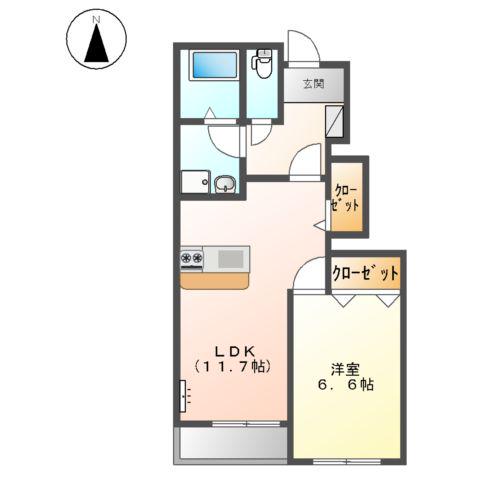 ウィング(1LDK/1階)の間取り写真