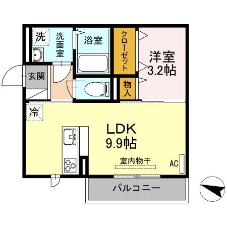 ディアコート(1LDK/3階)の間取り写真