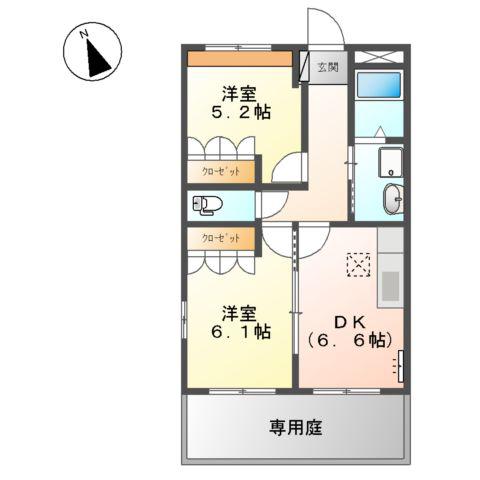 スカイヒルズ光 朝日(2DK/1階)の間取り写真
