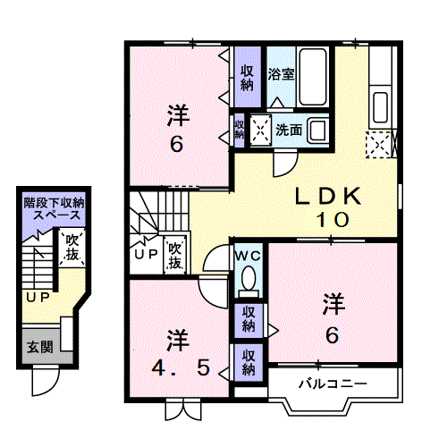 ピエス・アンソレイエ A棟 (3LDK/2階)の間取り写真