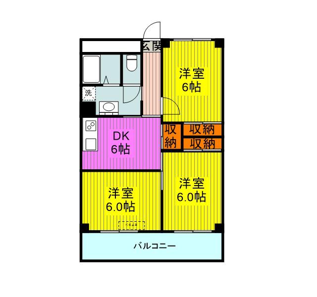 ラフォーレ朝田(3DK/4階)の間取り写真