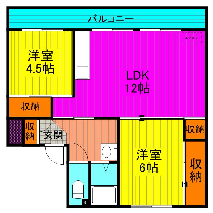 ヴィラナリー菅内Ⅱ(2LDK/4階)の間取り写真