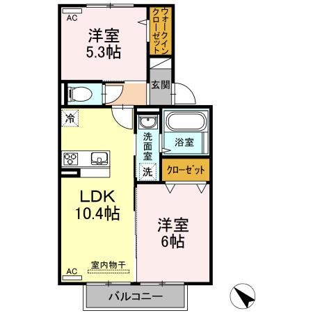 ハイム仁保津沖(2LDK/2階)の間取り写真