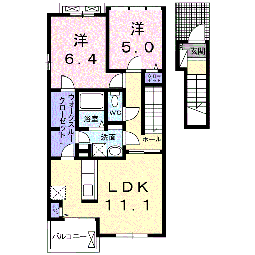 フェトル ライフ Ⅰ(2LDK/2階)の間取り写真