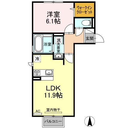 ラ・プランタン新山口(1LDK/2階)の間取り写真
